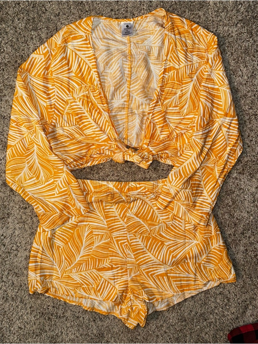 Shade & Shore Yellow Palm-Print Lounge Set - Picture 2 of 6